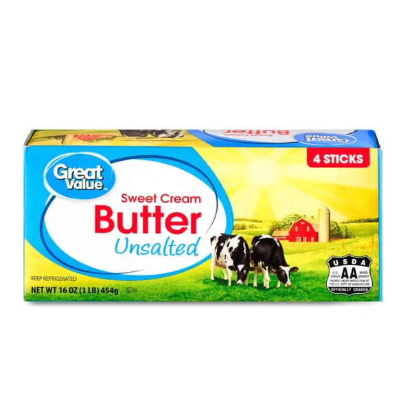 Great Value Sweet Cream Unsalted Butter, 16 oz, Box, 4 Sticks