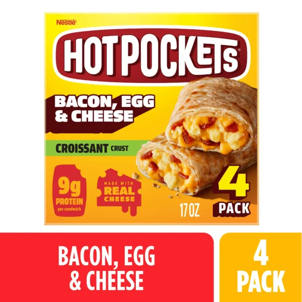 Hot Pockets Bacon Egg and Cheese, Frozen Snacks, Air Fryer Snacks, 9g Protein, 4PK 17 oz