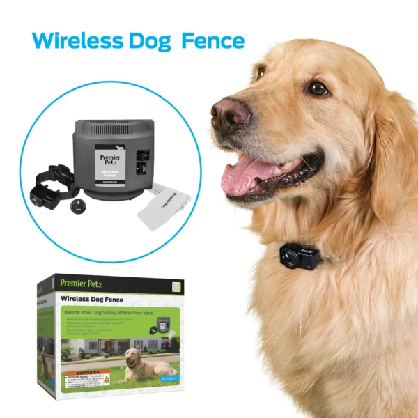 Premier Pet Wireless Dog Fence System - Circular and Adjustable Up to ½ Acre with Tone and Static Correction